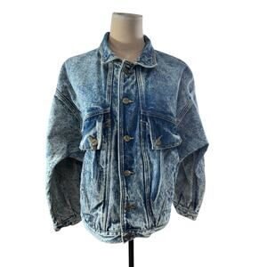 "Industriale Nuovo" Acid Wash Jean Jacket Sz M 90s Bomber* Slight Wear See Image